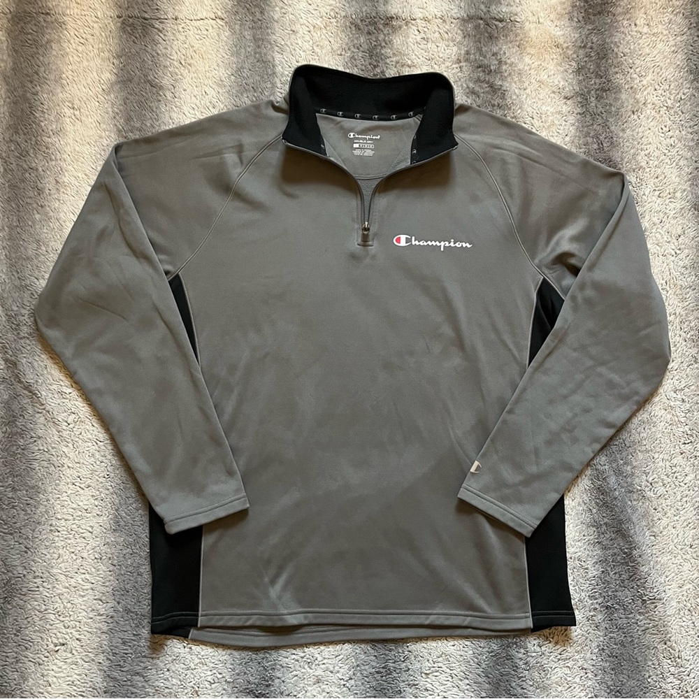 Champion Gray and Black Quarter-Zip Pullover Mens Large Double Dry Longsleeve